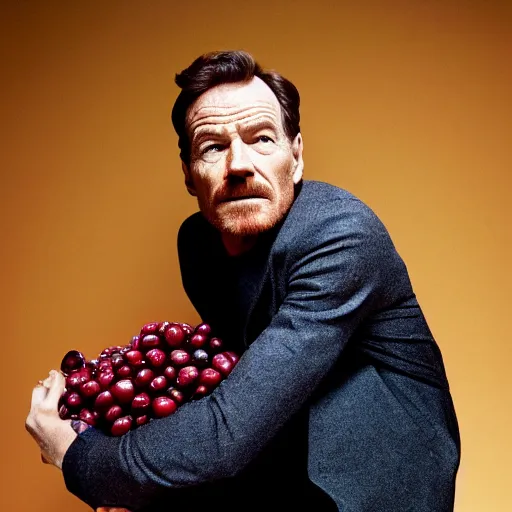 Image similar to bryan cranston's body is a bowl of cranberries with legs, long neck, body submerged in cranberries, natural light, sharp, detailed face, magazine, press, photo, steve mccurry, david lazar, canon, nikon, focus