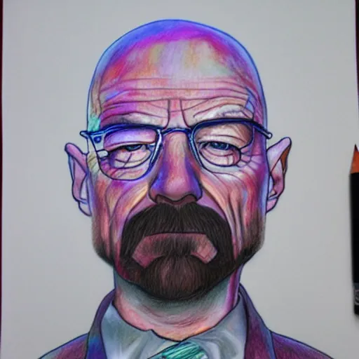 Prompt: walter white covered in acid fog, colored pencil drawing,