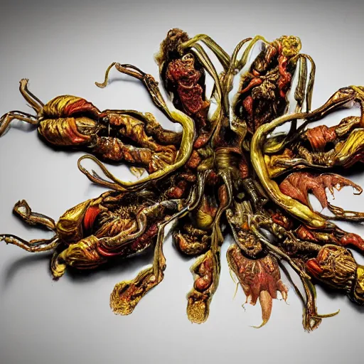 Image similar to disgusting disturbing dutch golden age bizarre mutant insect flower floral still life with many human toes realistic human toes blossoming everywhere very detailed fungus tumor disturbing tendrils bizarre slimy forms sprouting up everywhere by rachel ruysch black background chiaroscuro dramatic lighting perfect composition high definition 8 k 1 0 8 0 p