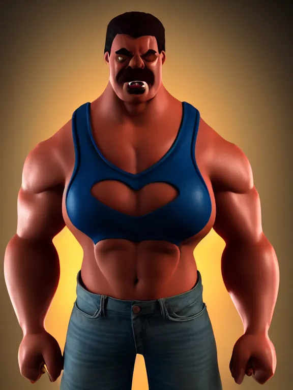 Prompt: strong man with big muscles wearing a tanktop, by comic book artist eric powell, hand drawn, comic book, gritty, trending on artstation, ultra high detail, focused, unreal engine 5, octane render, glow