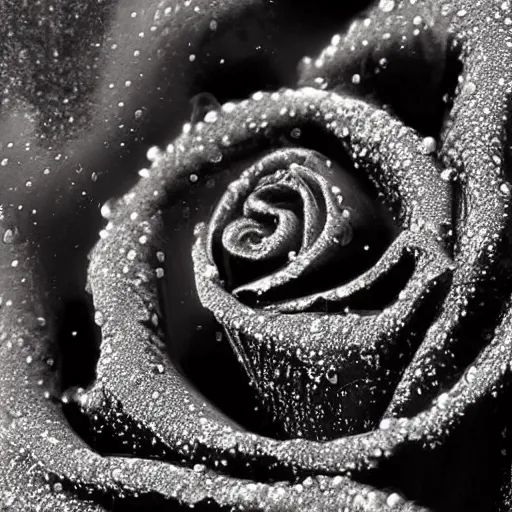 Image similar to award - winning macro of a beautiful black rose made of glowing molten magma