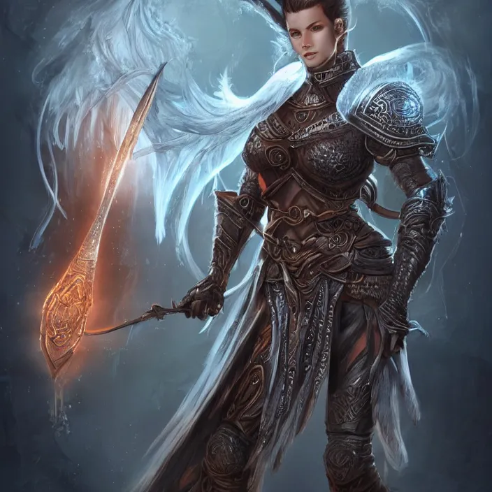 Image similar to a higly detailed airbrush full body portrait of a fantasy character, pinterest, baldur's gate, pathfinder, dynamic lighting, ambient lighting, face, deviantart, character portrait, vray