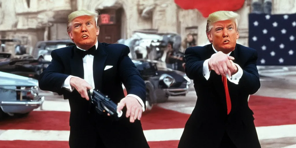 Prompt: Donald Trump as James Bond, action scene, cinematic