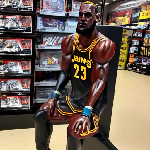 Image similar to lebron james promotional statue inside a gamestop