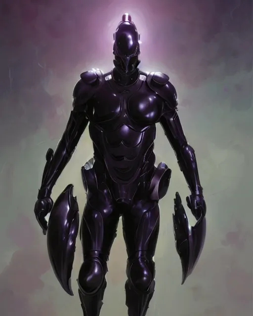 Image similar to iridescent sinewy smooth muscular male sleek glossy black pearlescent scifi armor with smooth black featureless helm, by greg rutkowski and mark brookes and jim burns and tom bagshaw and magali villeneuve, trending on artstation