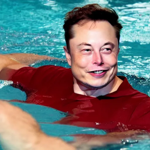 Prompt: Photography of elon musk swimming in a pool full of money