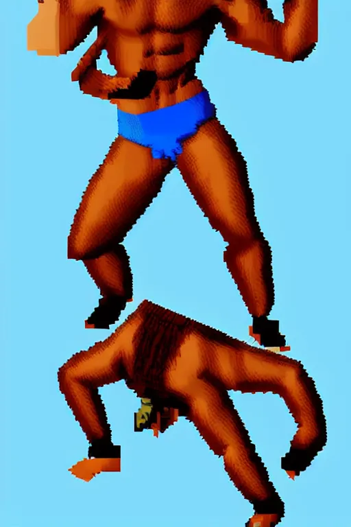 Prompt: full body shot antropomorphic muscular masculine wolf. kickboxer, in sport pants. wolf head. furr on body. 8 bit nes graphics. retrowave futuristic 8 0's