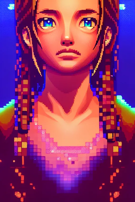 Image similar to subsurface scattering, aerith, beautiful detailed pixelart by albertov, intricate details, beautiful, dithered gradients, volumetric lighting, cgsociety, artstation, smooth, sharp focus, 2 d illustration, amazing art by dan mumford, old school computer game graphics, crpg, d & d, pixel art