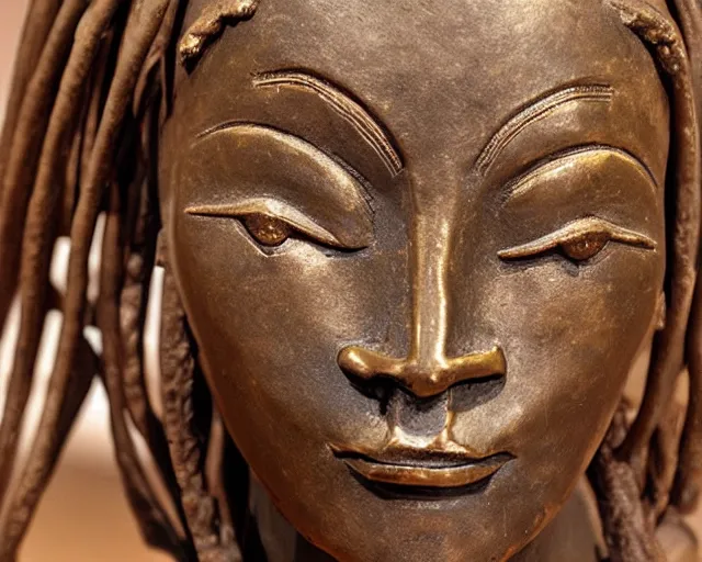 Image similar to detailed stylized realistic bronze sculpture depicting a himba woman