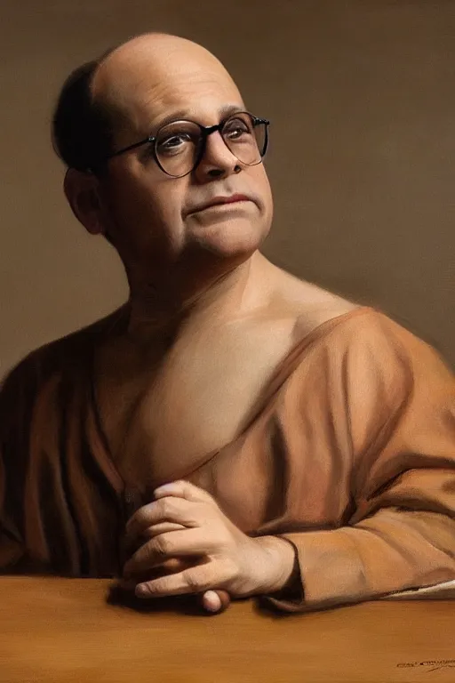 Prompt: george costanza being stunning his toe, oil on canvas, intricate, portrait, 8 k highly professionally detailed, hdr, cgsociety