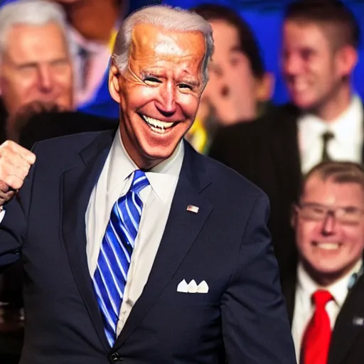 Prompt: Photograph of Joe Biden popping off after winning in a Smash Bros. tournament