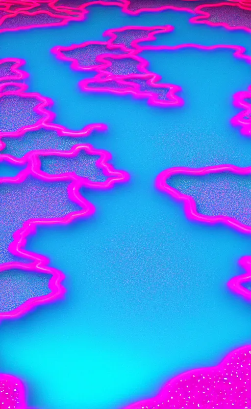 Prompt: neon pink and blue vaporwave world with glittery pools, masterpiece, 4k, digital art