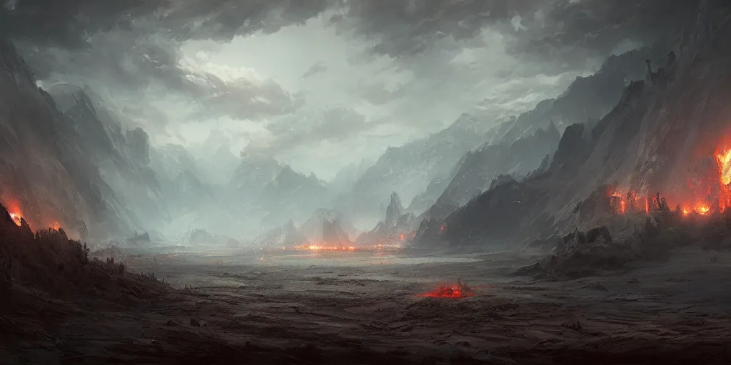 Prompt: a landscape of hell, a fantasy digital painting by greg rutkowski