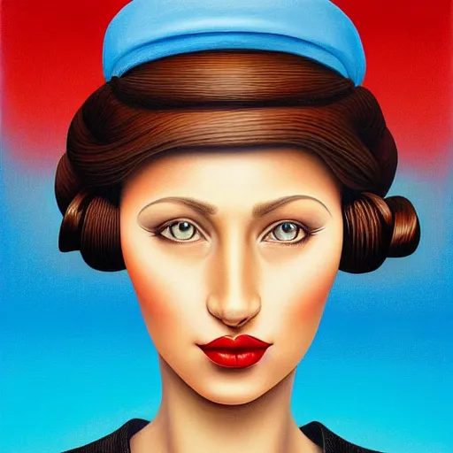 Prompt: detailed painting, a painting of a woman, skeuomorphic, airbrush art, an ultrafine detailed painting by rafal olbinski, behance contest winner, pop surrealism, very detailed, minimalist