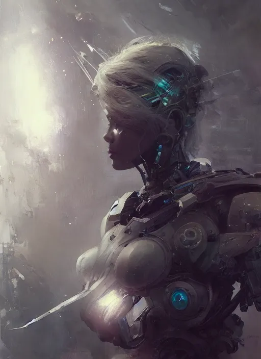 Prompt: beautiful painting by jeremy mann, a female holy mecha paladin absurdly beautiful, elegant, ultrafine hyperrealistic detailed face illustration by zeen chin and artgerm and greg rutkowski, intricate linework, sharp focus, smooth, octopath traveler, final fantasy, unreal engine highly rendered, global illumination, dramatic lighting, 8 k