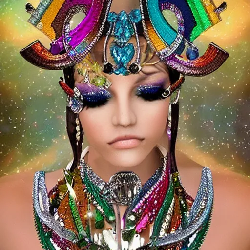 Image similar to !dream A Jewelpunk society would be one of gleaming perfection, where every surface is adorned with sparkling gems and jewelry. The skies would be a rainbow of colors, as light reflecting off of the endless gems creates a spectrum of hues. The people would be impeccably dressed, with each outfit adorned with jewels that match their personality and status. Even the weapons and other tools would be made out of precious metals and gems, adding to the overall air of opulence.