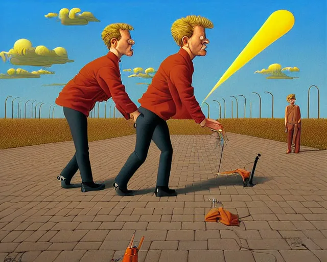 Image similar to witty, surreal, hilarious painting by Guy Billout