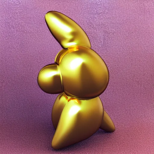 Prompt: 3D render of a Gold balloon dog, white background, art by artgerm