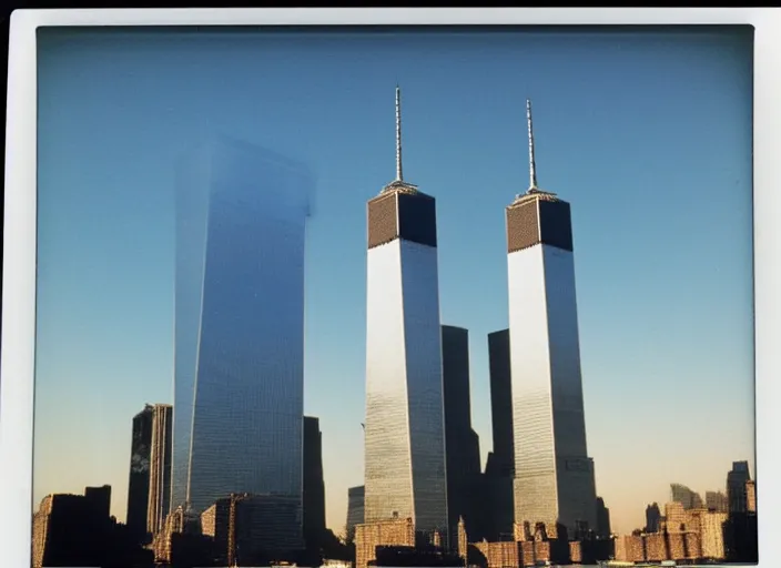 Image similar to 1 9 9 0 s polaroid of the twin towers wtc