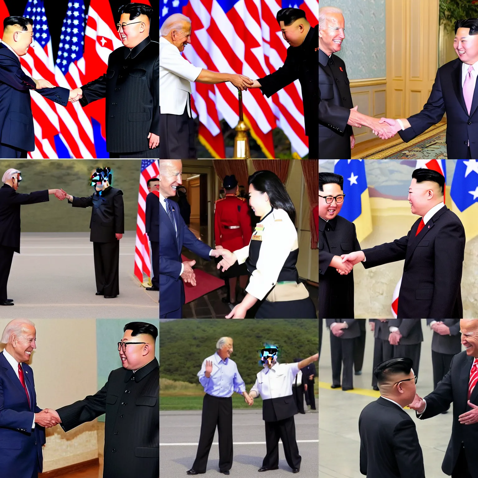 Prompt: photograph of joe biden high fiving kim jong - un