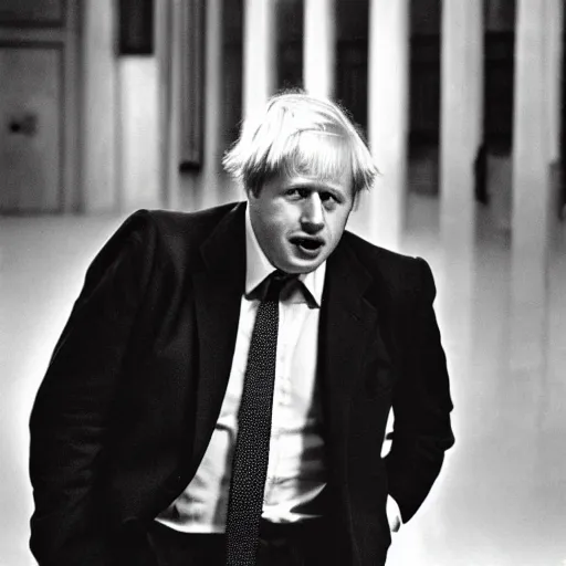 Image similar to Boris Johnson as Amon Göth in Schindler's List, cinematic, sharp focus, movie still, atmospheric, 8k, black and white, dramatic