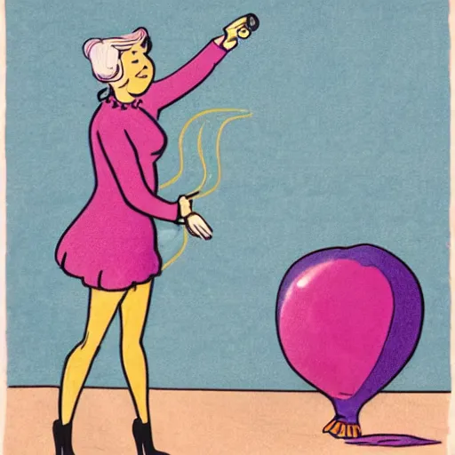 Prompt: cartoon of a woman inflating like a balloon.