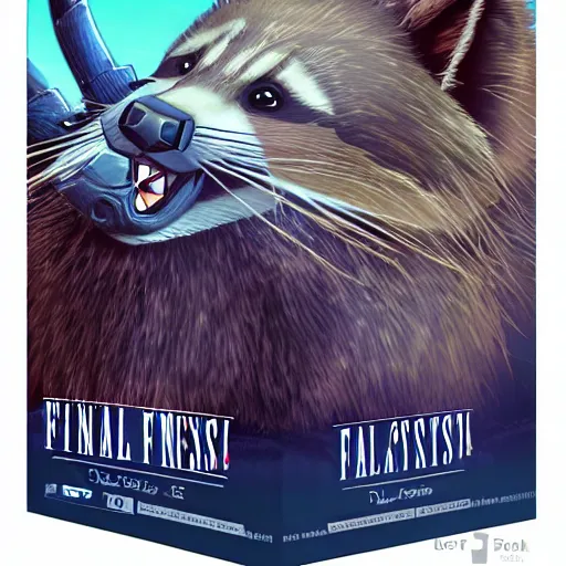 Image similar to final fantasy box art depicting a raccoon