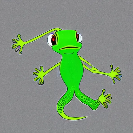 Prompt: cartoon sticker of cute light green gecko with white border and light gray background