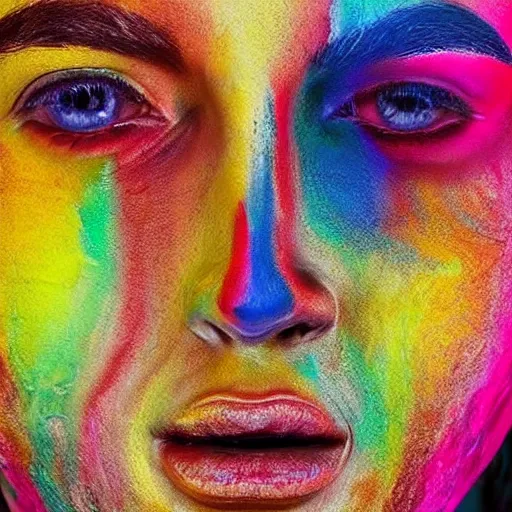 Prompt: human face made of colored oil color swirls and vibrant color explosion