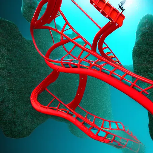 Image similar to underwater roller coaster, photorealistic, detailed