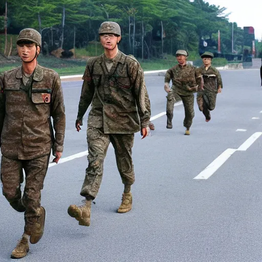 Image similar to forrest gump running through korean demilitarised zone