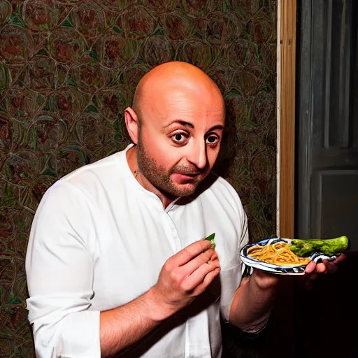 Image similar to joe bastianich puking spaghetti