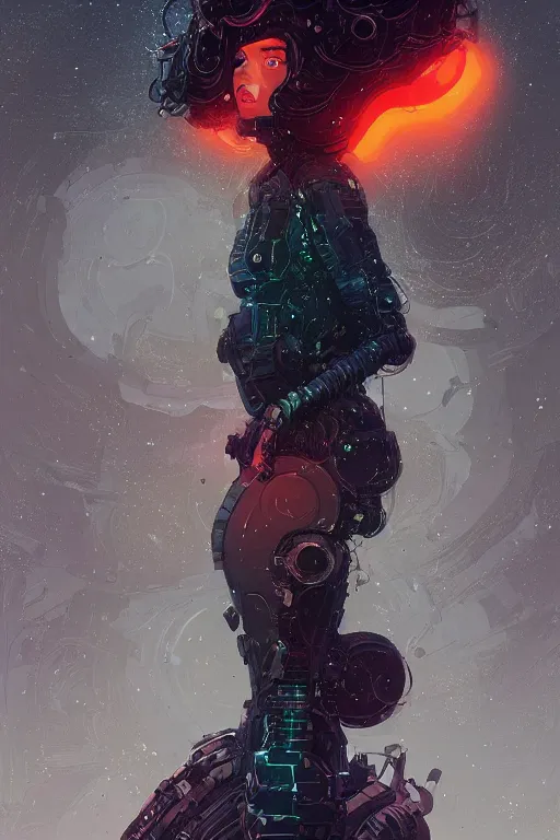 Image similar to highly detailed portrait of sci - fi long curly blue haired lady by atey ghailan, james gilleard, by joe fenton, by greg rutkowski, by greg tocchini, by kaethe butcher, 4 k resolution, gradient red, orange, black and white color scheme!!! ( ( nebula dystopian city spiral background ) )