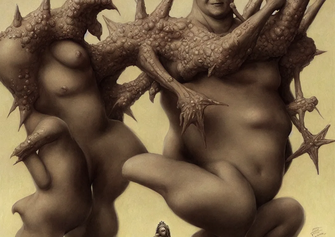 Image similar to patrick star in the style of wayne barlowe, gustav moreau, goward, bussiere, roberto ferri, santiago caruso, luis ricardo falero, frazetta