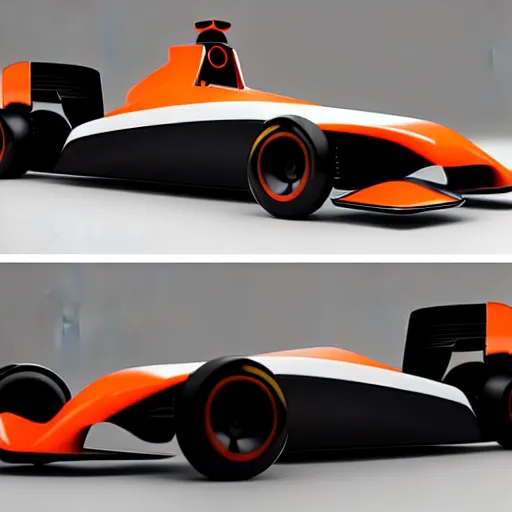 Image similar to futuristic F1 car designed by Apple, studio light, small orange accents, octane render