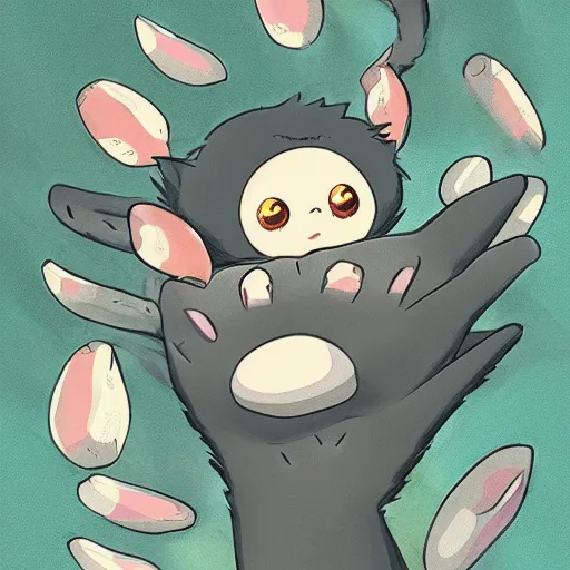 Image similar to ( ( black ) ) small cute creature ( ( ( ( big eyes ) ) ) ) in ghibli artstyle, high details, high quality, friendly, 8 k, art