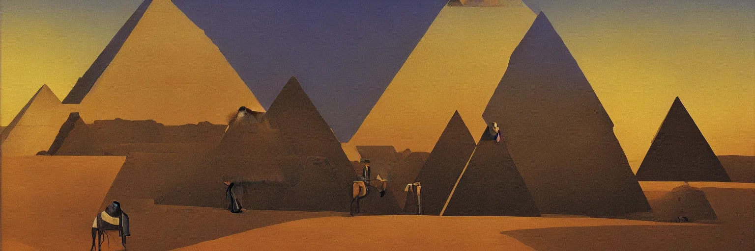 Prompt: pyramids at giza painting magritte