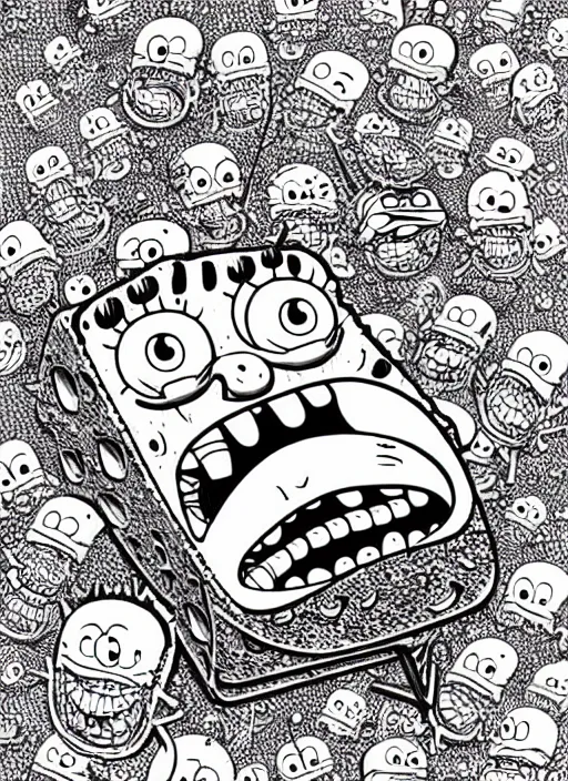 Image similar to junji ito style spongebob squarepants, intricate, highly detailed, illustration, art by junji ito, junji ito