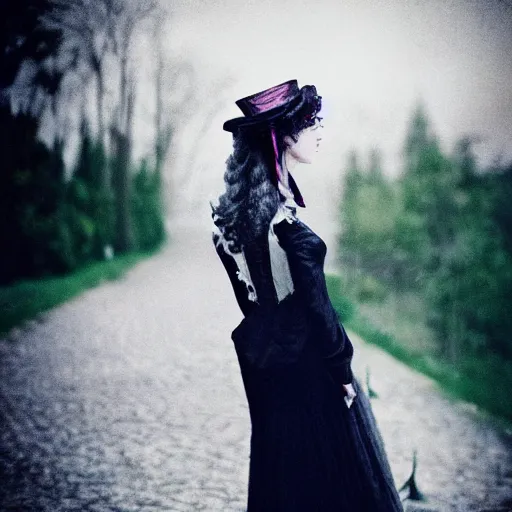 Prompt: A beautiful portrait of a lady vampire, victorian, '20, ominous, dracula, photography, 35mm, depth of field, bokeh, soft light, cinematic