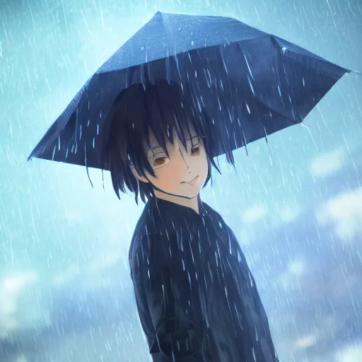 Prompt: portrait of the boy standing in the rain, anime fantasy illustration by tomoyuki yamasaki, kyoto studio, madhouse, ufotable, square enix, cinematic lighting, trending on artstation