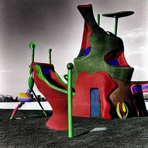 Image similar to playground by salvador dali, art installation, colour photograph