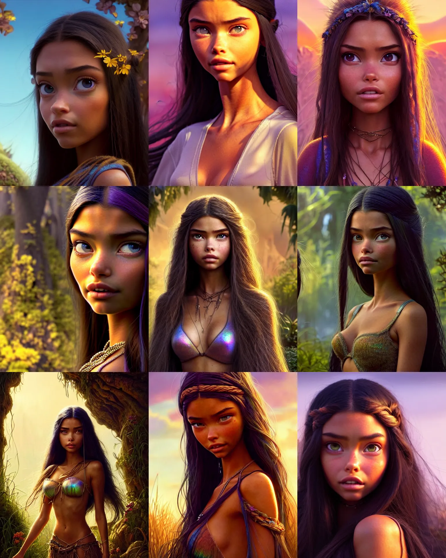 Prompt: weta disney pixar movie still portrait photo of madison beer, adriana lima : : as hippie woman by pixar : : by weta, greg rutkowski, wlop, ilya kuvshinov, rossdraws, artgerm, marvel, maxim magazine cover, rave otufit, unreal engine, sweaty, iridescent, bright morning, anime, : :