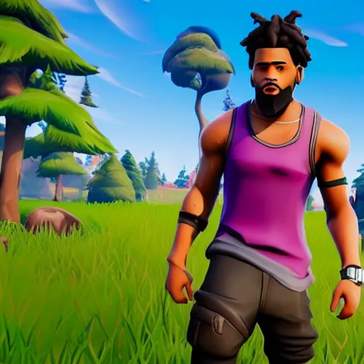 Image similar to JCole in Fortnite very detailed, full body shot 8K quality super realistic