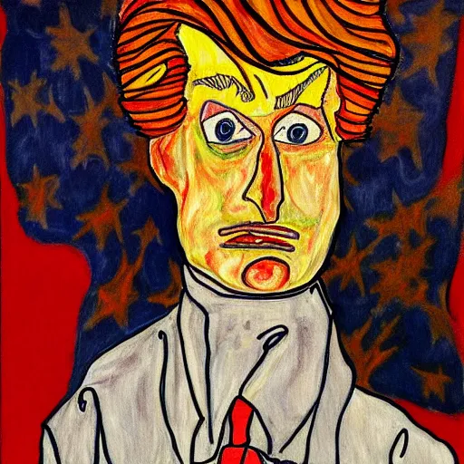 Image similar to a painting of donald trump in the style of egon schiele.