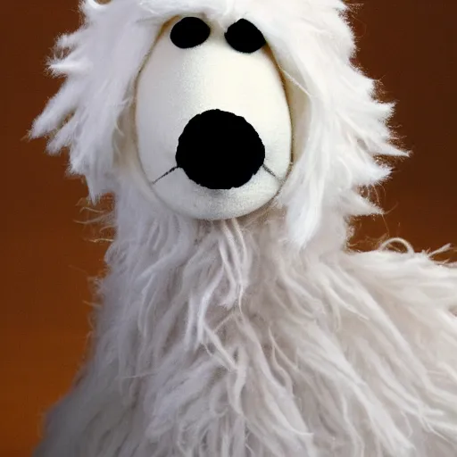 Prompt: a muppet puppet of a white wolf