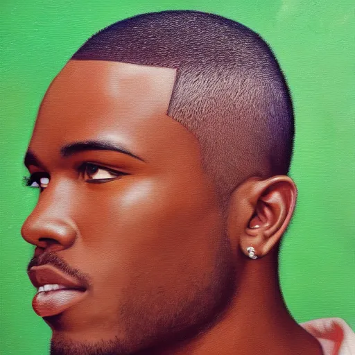 Prompt: frank ocean with buzzcut green hair | renaissance | oil painting | highly detailed | emotional