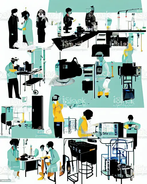 Image similar to science lab. clean cel shaded vector art. minimalist illustration art by tatsuro kiuchi and kilian eng