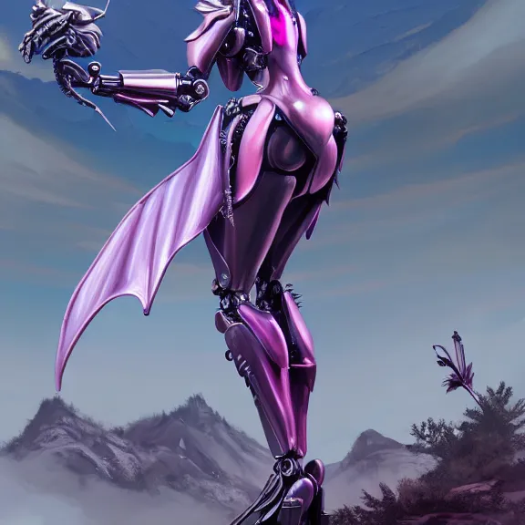 Prompt: extremely detailed giantess shot of a goddess that's a giant beautiful stunning anthropomorphic robot female dragon, standing majestically on a mountain, elegant pose, robot dragon claws, streamlined shiny silver metal armor, fuchsia skin, detailed sharp metal claws, sleek thick robot legs, long elegant tail, detailed warframe fanart, destiny fanart, high quality digital art, giantess art, furry art, warframe art, Destiny art, furaffinity, DeviantArt, artstation, 8k HD, octane render