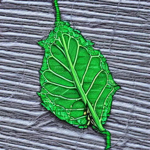 Prompt: a digital leaf made of circuit board