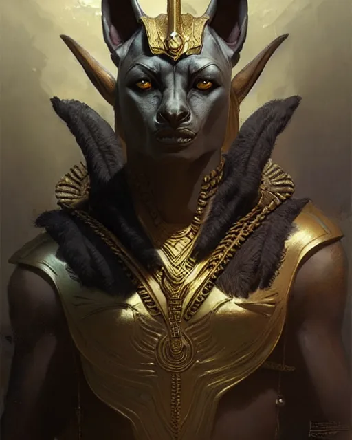 Image similar to mysterious anubis, fantasy character portrait, ultra realistic, concept art, intricate details, highly detailed by greg rutkowski, gaston bussiere, craig mullins, simon bisley